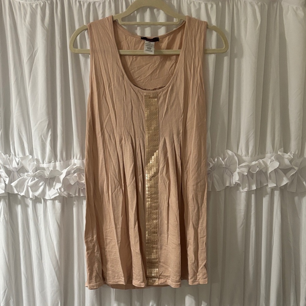 Sleeveless Blush Pink Tank with Center pale pink Sequin Trim